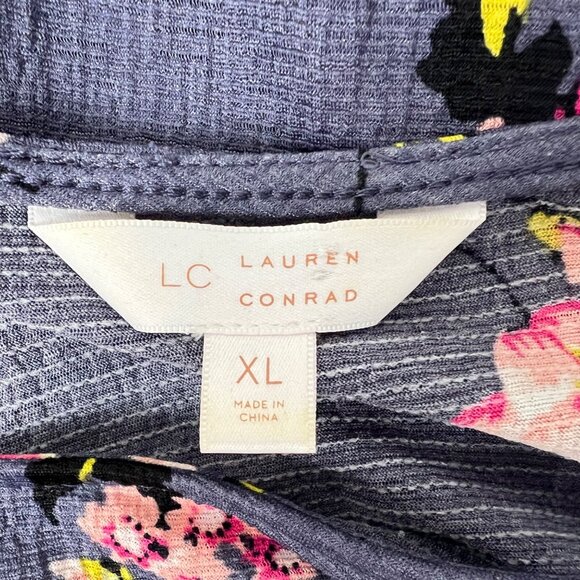 Lauren Conrad Womens Floral Print Bell Sleeve Blouse XL Purple/Pink Polyester - Picture 7 of 12